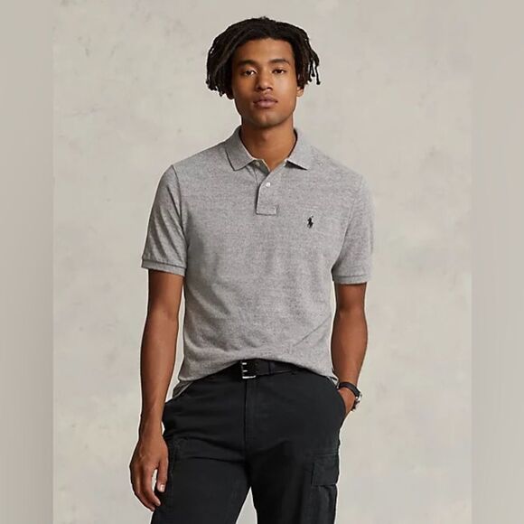 Polo Ralph Lauren Iconic Mesh Polo Shirt Grey Slim fit LG NWT‎ IN PACKAGING - Picture 1 of 8